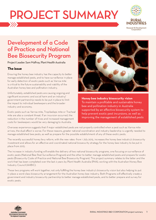 Development of a Code of Practice and National Bee Biosecurity Program - image