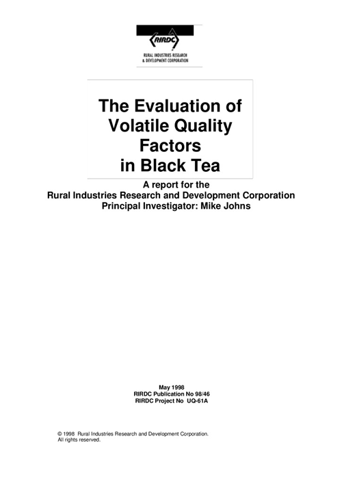 Evaluation of Volatile Quality Factors in Black Tea - image